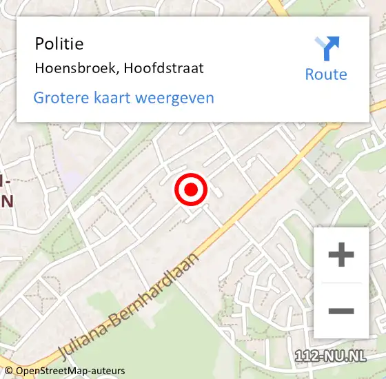 Locatie op kaart van de 112 melding: Politie Hoensbroek, Hoofdstraat op 18 april 2016 12:39