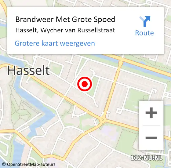 Locatie op kaart van de 112 melding: Brandweer Met Grote Spoed Naar Hasselt, Wycher van Russellstraat op 18 april 2016 13:24