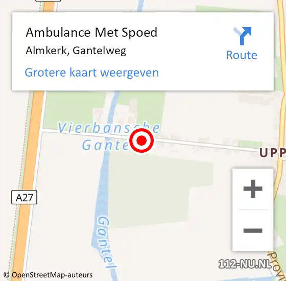 Locatie op kaart van de 112 melding: Ambulance Met Spoed Naar Almkerk, Gantelweg op 18 april 2016 13:41