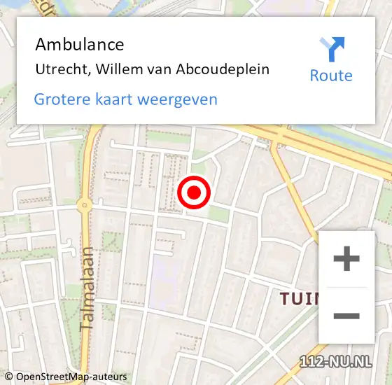 Locatie op kaart van de 112 melding: Ambulance Utrecht, Willem van Abcoudeplein op 18 april 2016 14:00