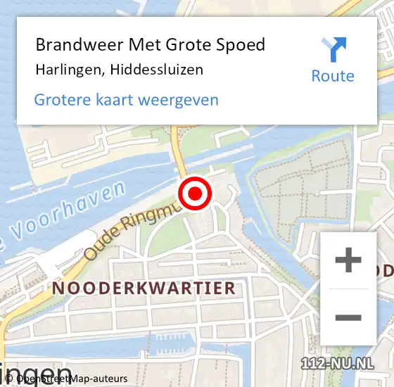 Locatie op kaart van de 112 melding: Brandweer Met Grote Spoed Naar Harlingen, Hiddessluizen op 18 april 2016 15:09