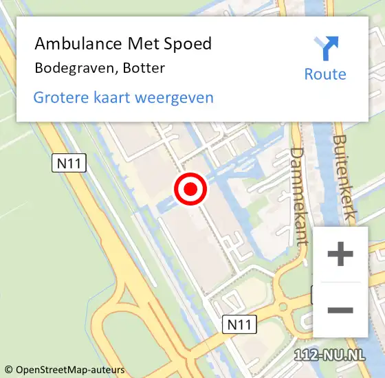 Locatie op kaart van de 112 melding: Ambulance Met Spoed Naar Bodegraven, Botter op 18 april 2016 15:45