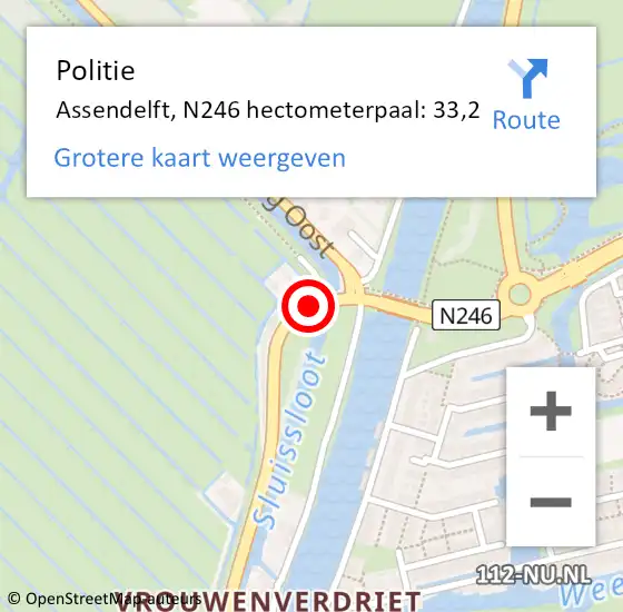 Locatie op kaart van de 112 melding: Politie Assendelft, N246 hectometerpaal: 33,2 op 18 april 2016 16:43