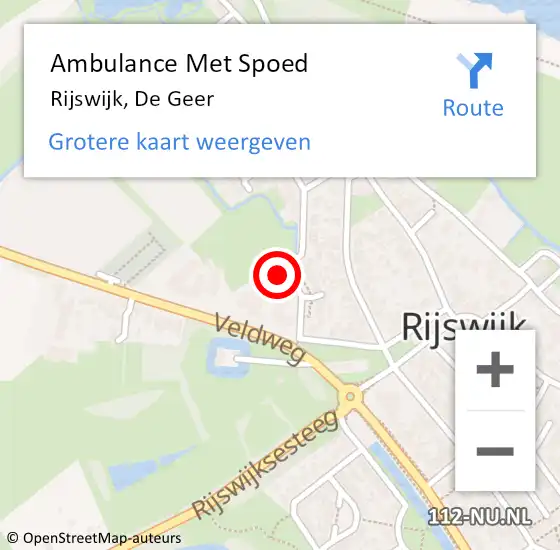 Locatie op kaart van de 112 melding: Ambulance Met Spoed Naar Rijswijk, De Geer op 18 april 2016 18:03