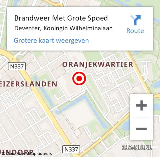 Locatie op kaart van de 112 melding: Brandweer Met Grote Spoed Naar Deventer, Koningin Wilhelminalaan op 18 april 2016 18:15