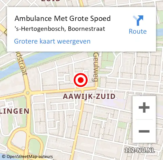 Locatie op kaart van de 112 melding: Ambulance Met Grote Spoed Naar 's-Hertogenbosch, Boornestraat op 18 april 2016 18:36