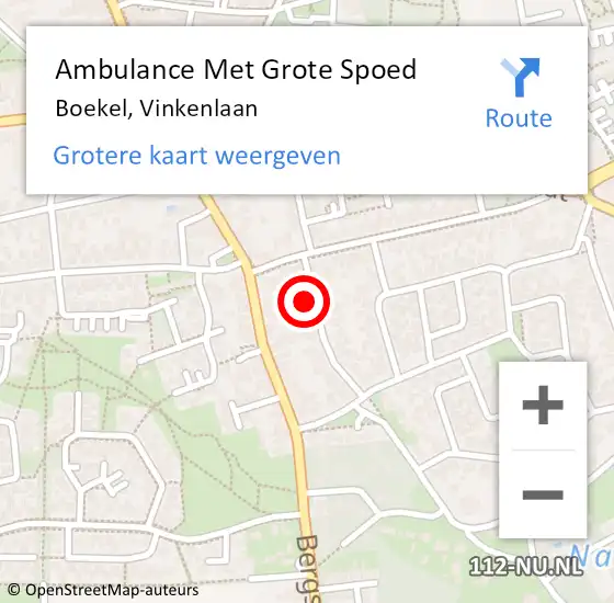 Locatie op kaart van de 112 melding: Ambulance Met Grote Spoed Naar Boekel, Vinkenlaan op 18 april 2016 18:58