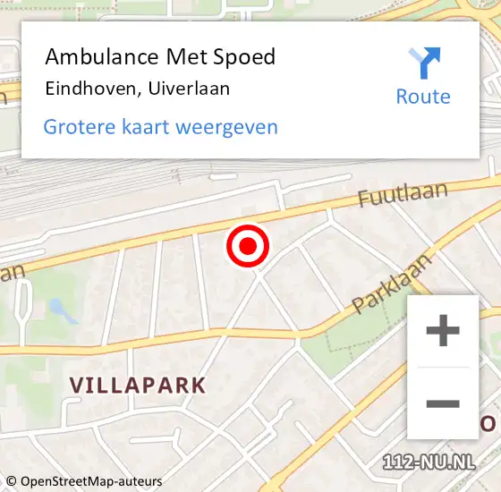 Locatie op kaart van de 112 melding: Ambulance Met Spoed Naar Eindhoven, Uiverlaan op 18 april 2016 19:17