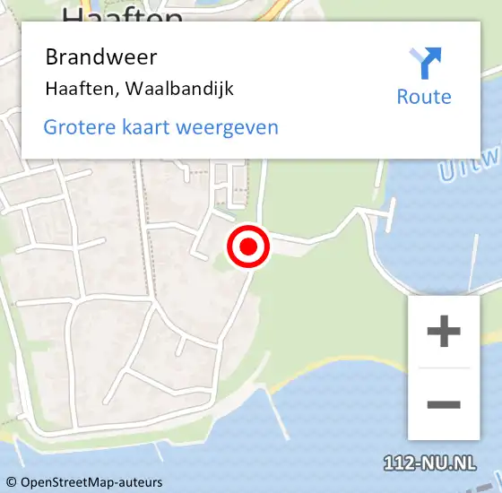 Locatie op kaart van de 112 melding: Brandweer Haaften, Waalbandijk op 18 april 2016 20:14