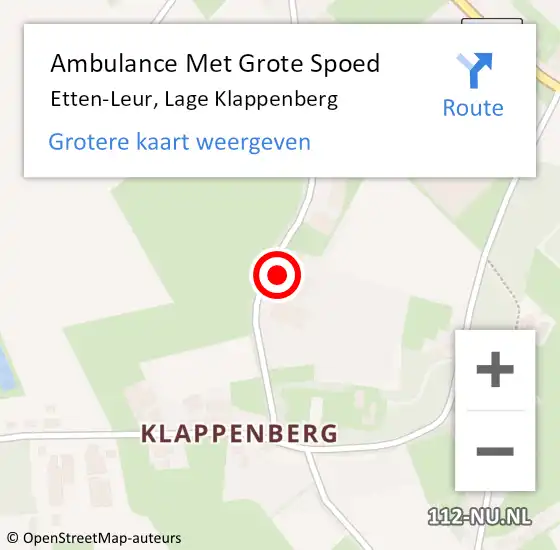 Locatie op kaart van de 112 melding: Ambulance Met Grote Spoed Naar Etten-Leur, Lage Klappenberg op 18 april 2016 20:51