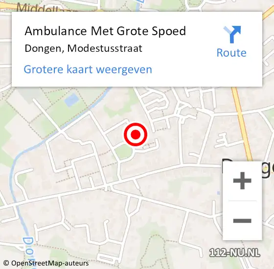 Locatie op kaart van de 112 melding: Ambulance Met Grote Spoed Naar Dongen, Modestusstraat op 18 april 2016 23:17