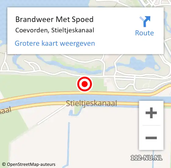 Locatie op kaart van de 112 melding: Brandweer Met Spoed Naar Coevorden, Stieltjeskanaal op 19 april 2016 06:25