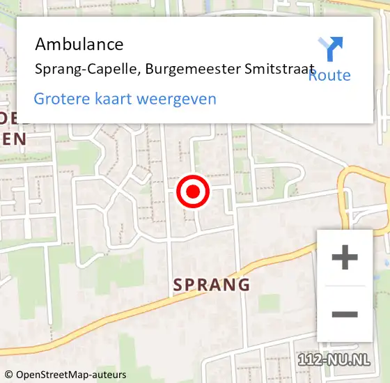 Locatie op kaart van de 112 melding: Ambulance Sprang-Capelle, Burgemeester Smitstraat op 19 april 2016 08:41