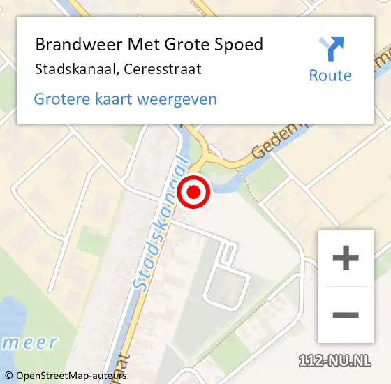 Locatie op kaart van de 112 melding: Brandweer Met Grote Spoed Naar Stadskanaal, Ceresstraat op 19 april 2016 10:05