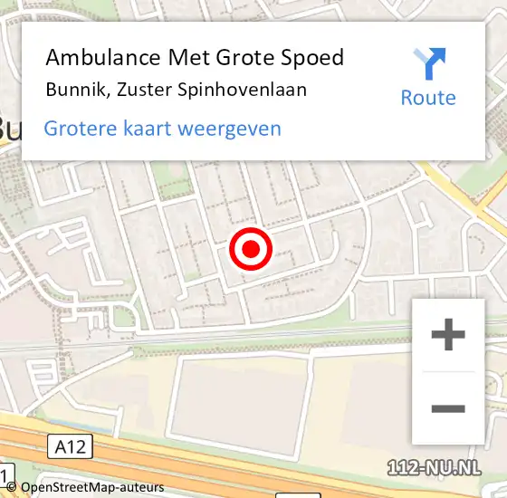 Locatie op kaart van de 112 melding: Ambulance Met Grote Spoed Naar Bunnik, Zuster Spinhovenlaan op 19 april 2016 11:14
