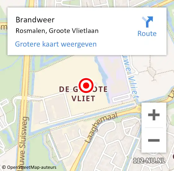 Locatie op kaart van de 112 melding: Brandweer Rosmalen, Groote Vlietlaan op 19 april 2016 11:28