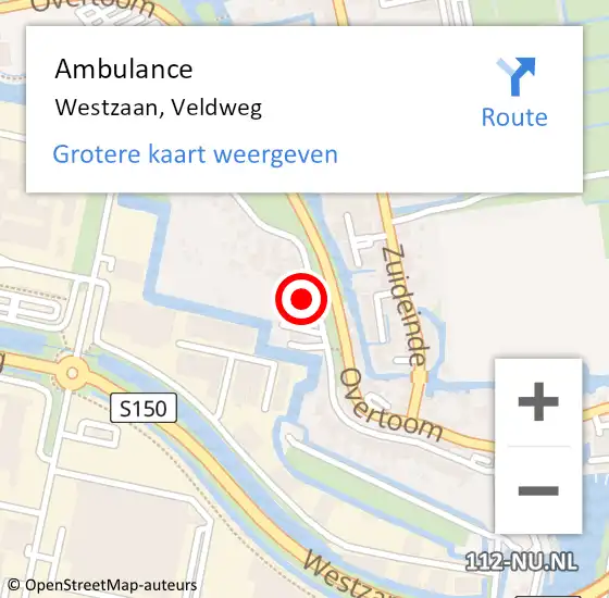 Locatie op kaart van de 112 melding: Ambulance Westzaan, Veldweg op 19 april 2016 12:24