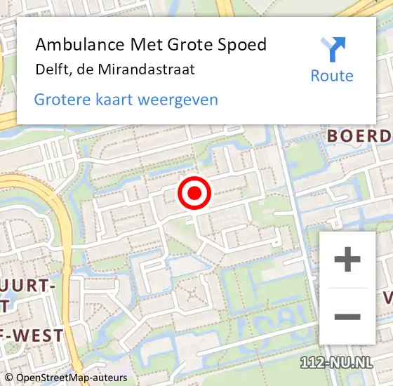 Locatie op kaart van de 112 melding: Ambulance Met Grote Spoed Naar Delft, de Mirandastraat op 19 april 2016 13:06