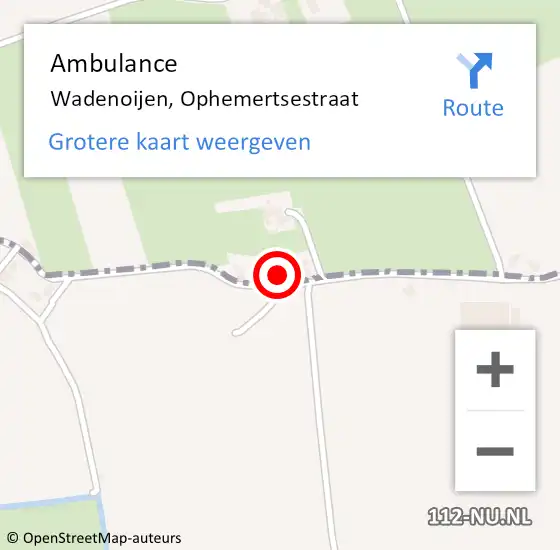 Locatie op kaart van de 112 melding: Ambulance Wadenoijen, Ophemertsestraat op 19 april 2016 13:21