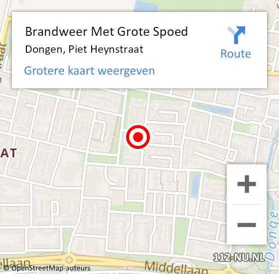 Locatie op kaart van de 112 melding: Brandweer Met Grote Spoed Naar Dongen, Piet Heynstraat op 19 april 2016 13:40