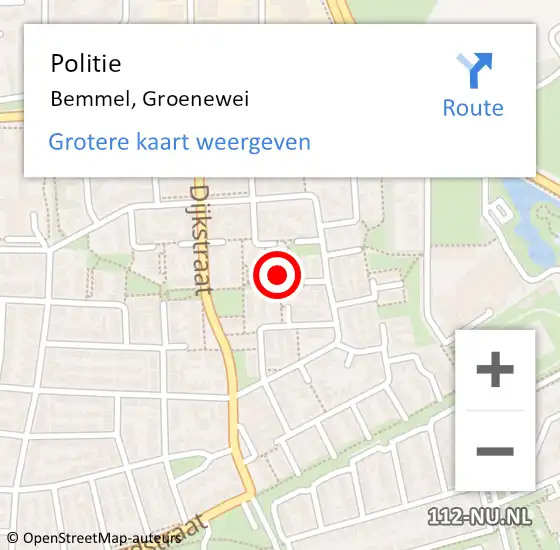 Locatie op kaart van de 112 melding: Politie Bemmel, Groenewei op 19 april 2016 15:25