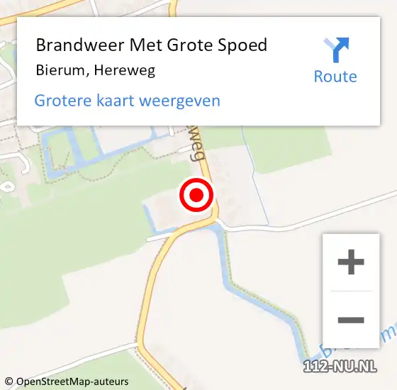 Locatie op kaart van de 112 melding: Brandweer Met Grote Spoed Naar Bierum, Hereweg op 19 april 2016 16:27