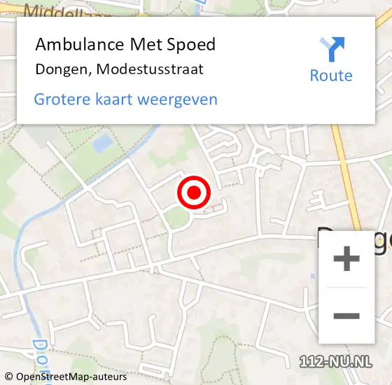 Locatie op kaart van de 112 melding: Ambulance Met Spoed Naar Dongen, Modestusstraat op 19 april 2016 18:42