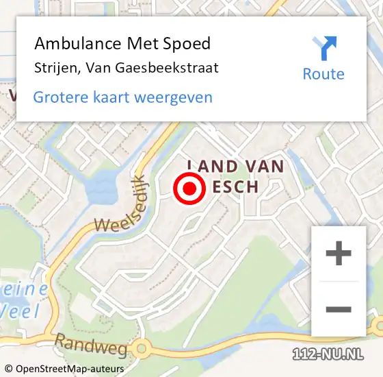 Locatie op kaart van de 112 melding: Ambulance Met Spoed Naar Strijen, Van Gaesbeekstraat op 19 april 2016 21:35