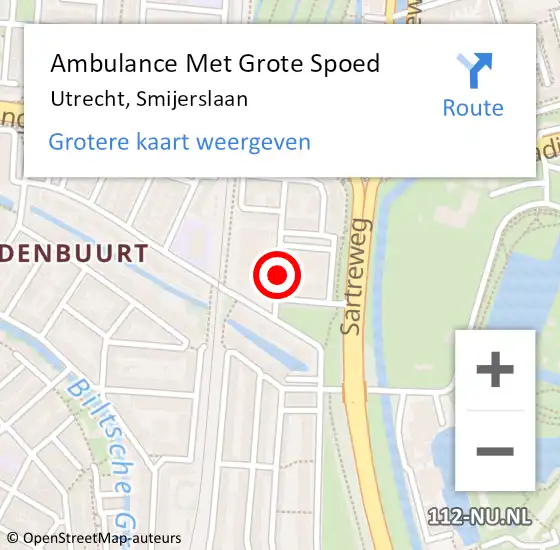 Locatie op kaart van de 112 melding: Ambulance Met Grote Spoed Naar Utrecht, Smijerslaan op 19 april 2016 23:54