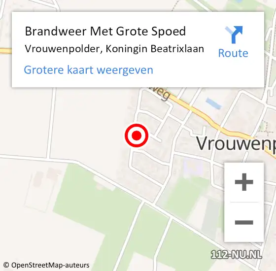 Locatie op kaart van de 112 melding: Brandweer Met Grote Spoed Naar Vrouwenpolder, Koningin Beatrixlaan op 20 april 2016 00:04