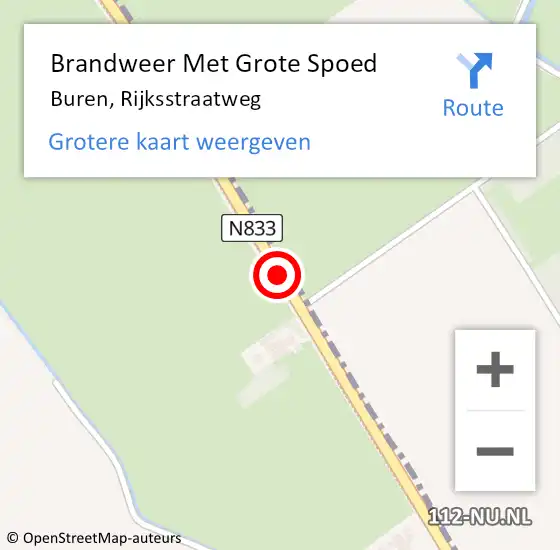 Locatie op kaart van de 112 melding: Brandweer Met Grote Spoed Naar Buren, Rijksstraatweg op 20 april 2016 01:10