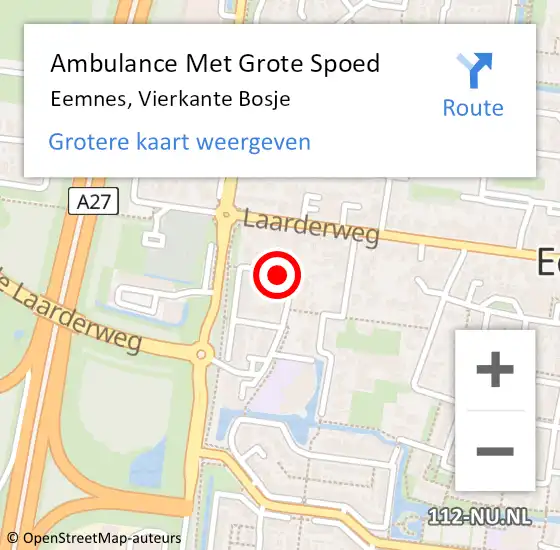 Locatie op kaart van de 112 melding: Ambulance Met Grote Spoed Naar Eemnes, Vierkante Bosje op 20 april 2016 05:00