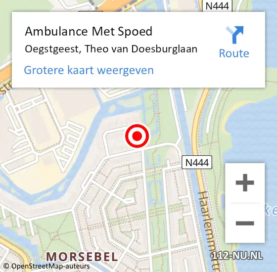 Locatie op kaart van de 112 melding: Ambulance Met Spoed Naar Oegstgeest, Theo van Doesburglaan op 20 april 2016 05:03