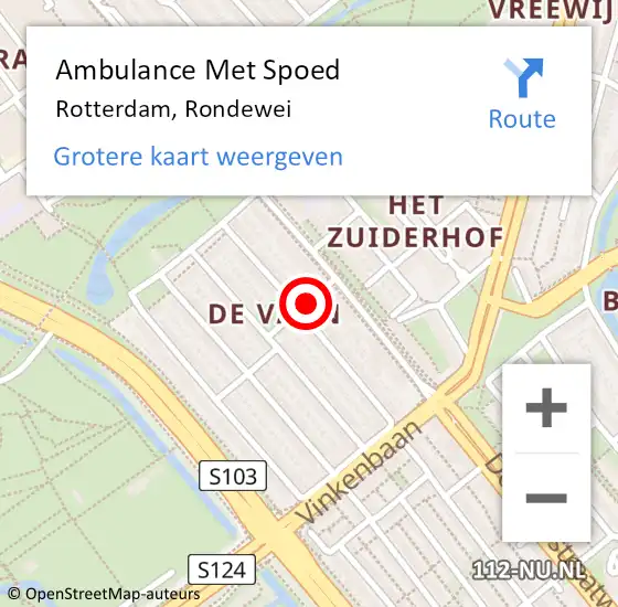 Locatie op kaart van de 112 melding: Ambulance Met Spoed Naar Rotterdam, Rondewei op 20 april 2016 08:07