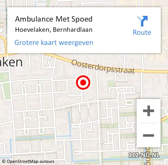 Locatie op kaart van de 112 melding: Ambulance Met Spoed Naar Hoevelaken, Bernhardlaan op 20 april 2016 08:26