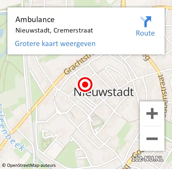 Locatie op kaart van de 112 melding: Ambulance Nieuwstadt, Cremerstraat op 20 april 2016 09:01