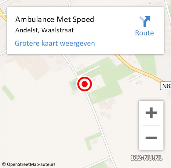 Locatie op kaart van de 112 melding: Ambulance Met Spoed Naar Andelst, Waalstraat op 20 april 2016 10:51