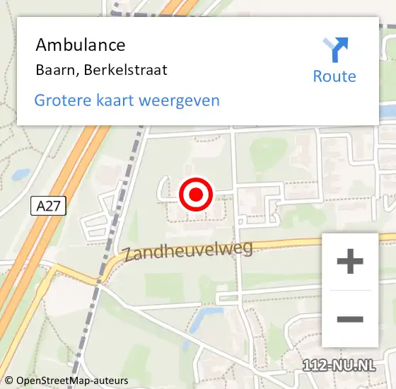 Locatie op kaart van de 112 melding: Ambulance Baarn, Berkelstraat op 20 april 2016 11:10