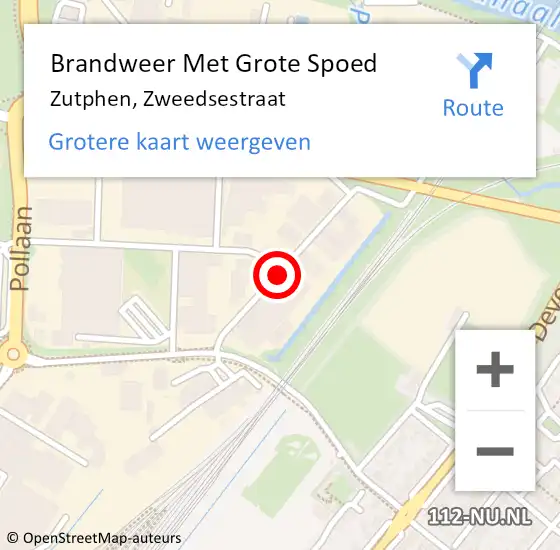 Locatie op kaart van de 112 melding: Brandweer Met Grote Spoed Naar Zutphen, Zweedsestraat op 20 april 2016 12:02