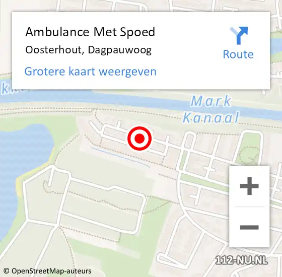 Locatie op kaart van de 112 melding: Ambulance Met Spoed Naar Oosterhout, Dagpauwoog op 20 april 2016 13:24