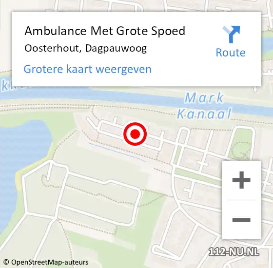 Locatie op kaart van de 112 melding: Ambulance Met Grote Spoed Naar Oosterhout, Dagpauwoog op 20 april 2016 13:38