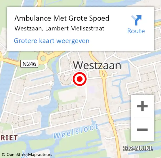 Locatie op kaart van de 112 melding: Ambulance Met Grote Spoed Naar Westzaan, Lambert Meliszstraat op 20 april 2016 13:47