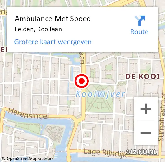 Locatie op kaart van de 112 melding: Ambulance Met Spoed Naar Leiden, Kooilaan op 20 april 2016 14:40
