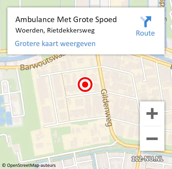 Locatie op kaart van de 112 melding: Ambulance Met Grote Spoed Naar Woerden, Rietdekkersweg op 20 april 2016 15:41