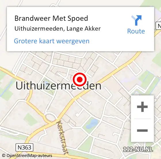 Locatie op kaart van de 112 melding: Brandweer Met Spoed Naar Uithuizermeeden, Lange Akker op 20 april 2016 17:00