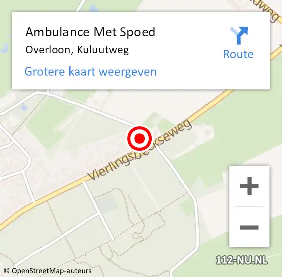 Locatie op kaart van de 112 melding: Ambulance Met Spoed Naar Overloon, Kuluutweg op 20 april 2016 17:03