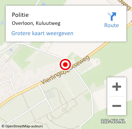 Locatie op kaart van de 112 melding: Politie Overloon, Kuluutweg op 20 april 2016 17:36