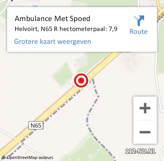 Locatie op kaart van de 112 melding: Ambulance Met Spoed Naar Helvoirt, N65 R hectometerpaal: 7,9 op 20 april 2016 17:45