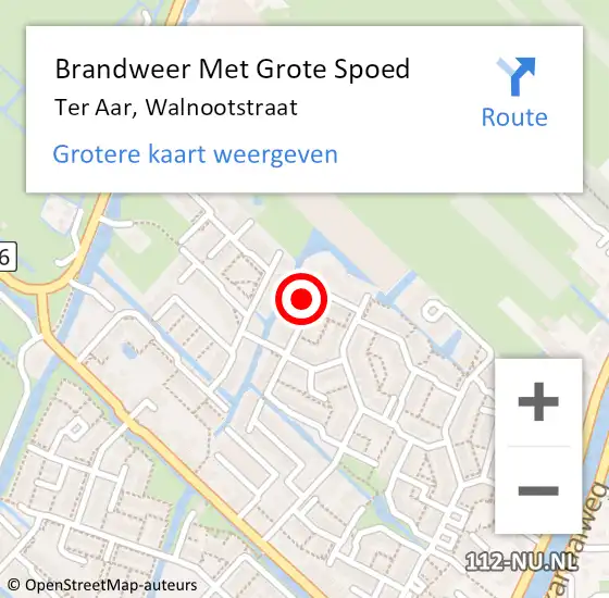 Locatie op kaart van de 112 melding: Brandweer Met Grote Spoed Naar Ter Aar, Walnootstraat op 20 april 2016 18:04