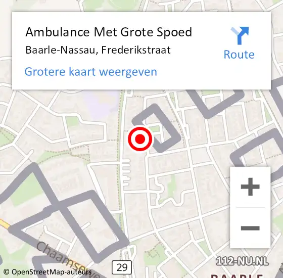 Locatie op kaart van de 112 melding: Ambulance Met Grote Spoed Naar Baarle-Nassau, Frederikstraat op 20 april 2016 18:40